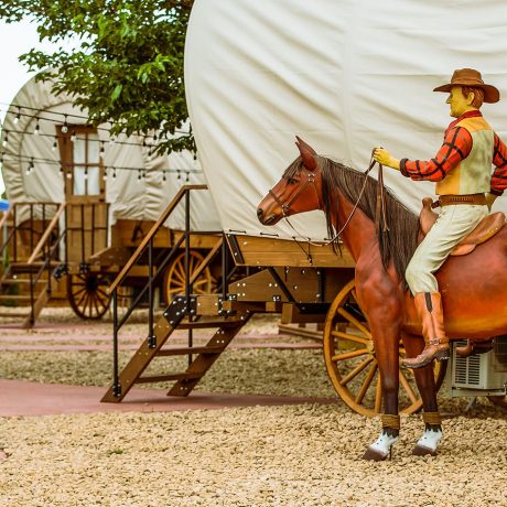 covered wagon exteriors with cowboy