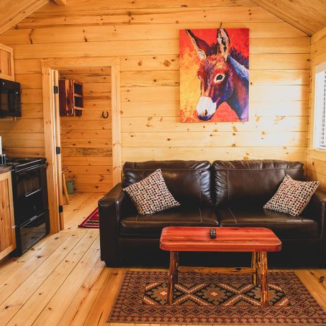 cabin interior with seating and kitchen